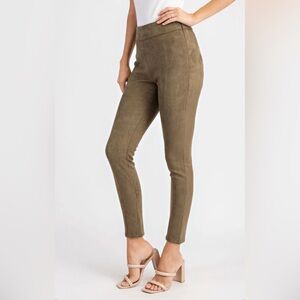 Andrew Marc Suede Taupe Brown Pull On Stretchy Pants Leggings Large NWOT